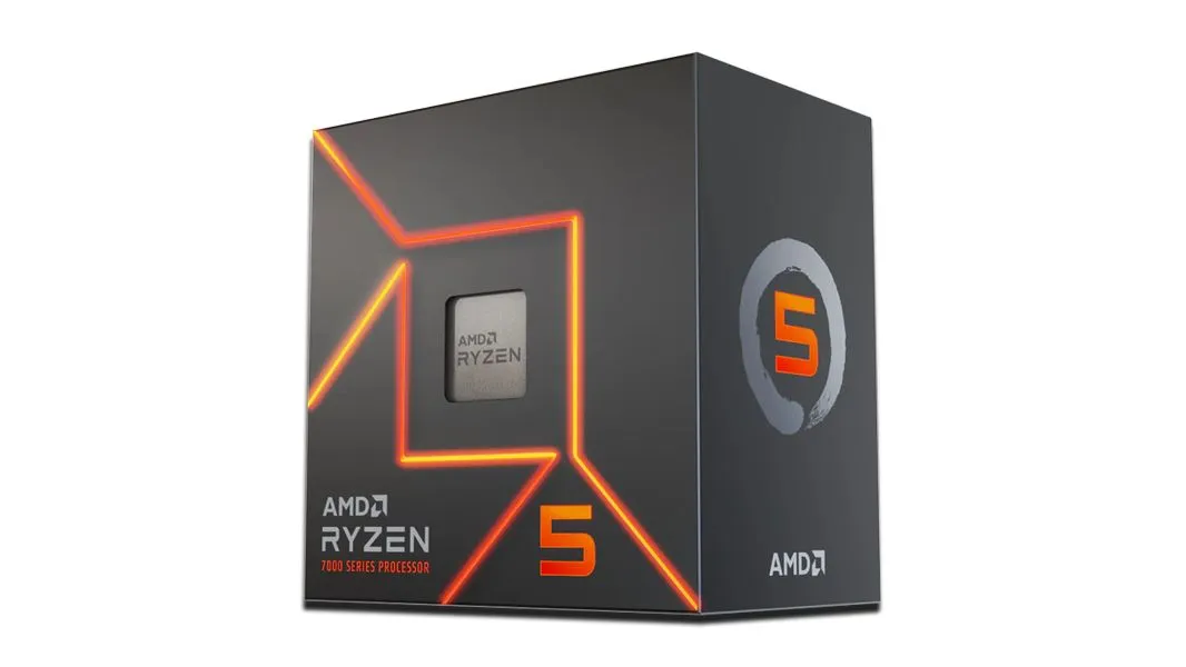 AMD Ryzen 5 7600, 6 Cores (3.8GHz/5.1GHz turbo), 12 Threads, 6MB L2 cashe, 32MB L3 cache, 65W TDP, Radeon Graphics, AMD Wraith Stealth cooling