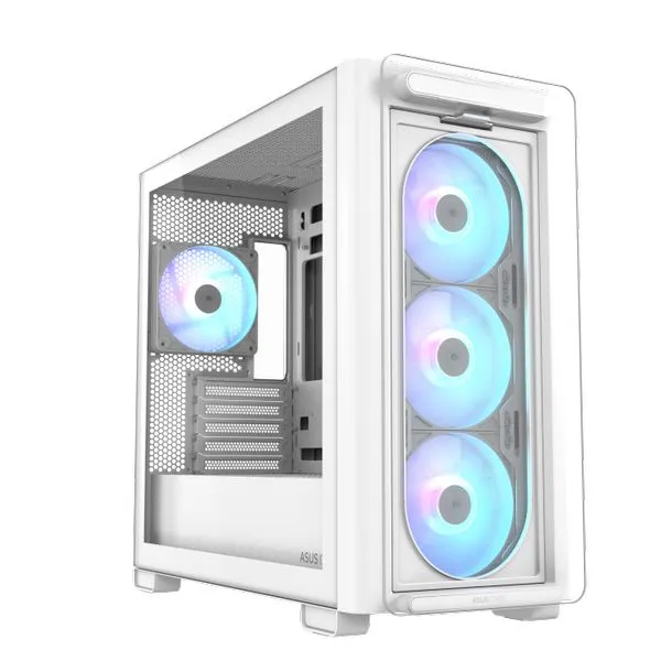 Asus A23 PLUS White, micro-ATX case, 2x Combo 2.5"/3.5", 1x2.5", four pre-installed ARGB fans, tempered-glass front panel