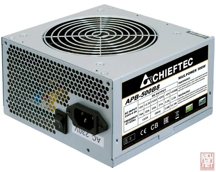 Chieftec APB-500B8, 500W, Value series, 120mm fan, Active PFC, 80Plus, bulk
