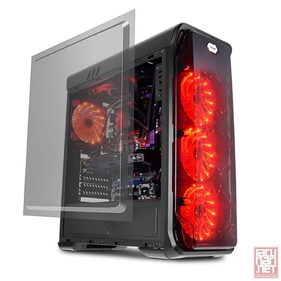 LC POWER Gaming 988B Red Typhoon, ATX, 2x3.5", 2x2.5", 4xFan, Audio/USB3.0, acrylic side panel, transparent front panel