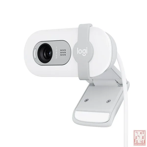 Logitech Brio 100, Full HD 1080p webcam with auto-light balance, integrated privacy shutter, built-in mic, white