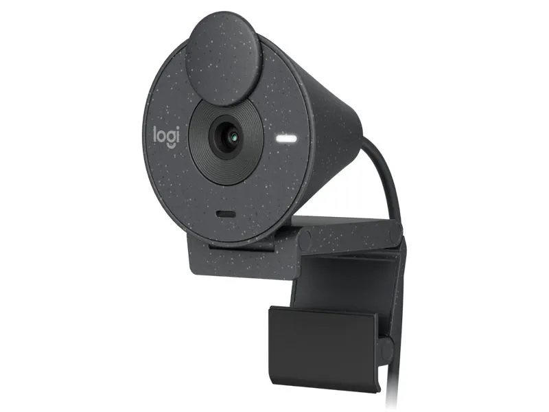 Logitech Brio 300, 1080p webcam with auto light correction, noise-reducing mic, 2MP, integrated privacy shutter, graphite