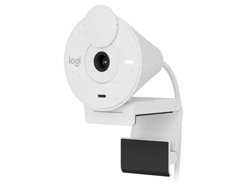 Logitech Brio 300, 1080p webcam with auto light correction, noise-reducing mic, 2MP, integrated privacy shutter, white