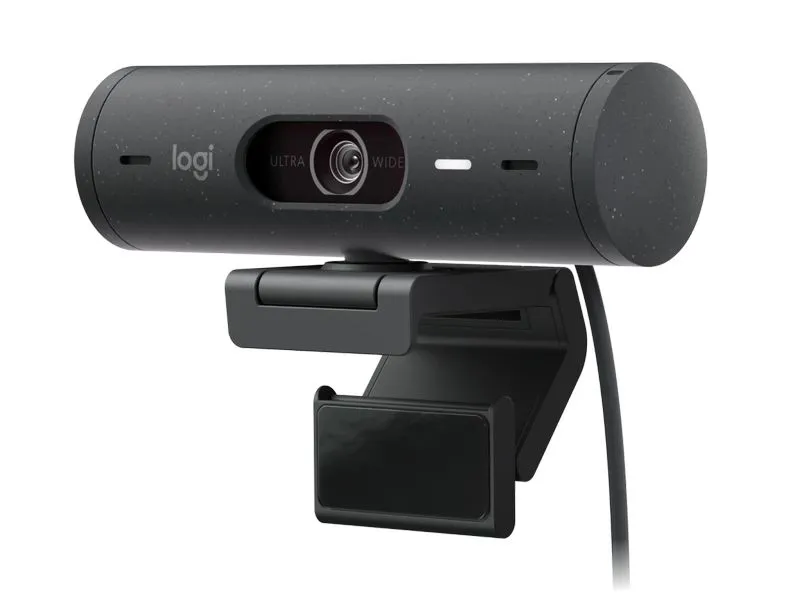 Logitech Brio 500, 1080p webcam with light correction, auto-framing, and Show Mode, 4MP, integrated privacy shutter, graphite