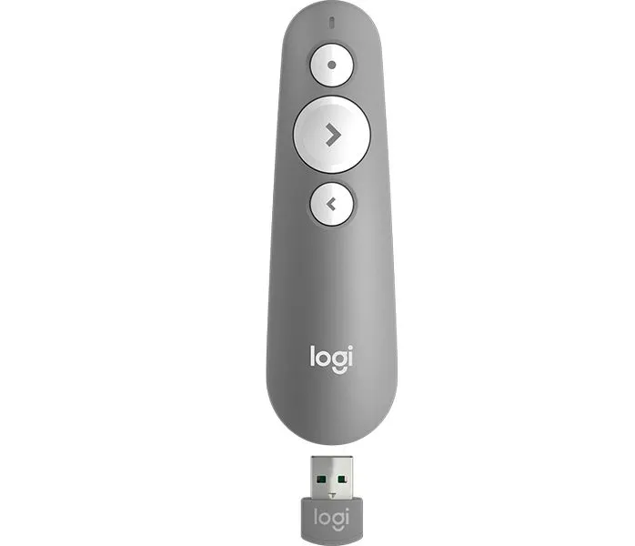 Logitech Wireless Presenter R500, Red laser pointer, USB receiver. gray