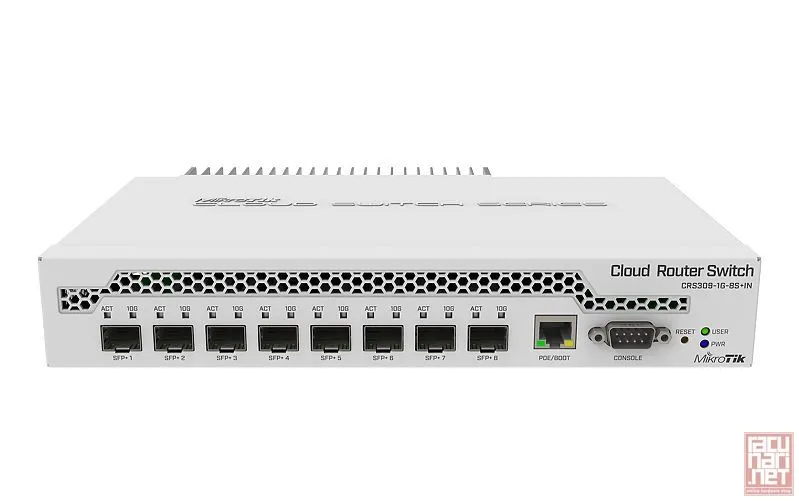 MikroTik CRS309-1G-8S+IN, Desktop switch with one Gigabit Ethernet port and eight SFP+ 10Gbps ports, 800MHz, 512MB, SwOS/RouterOS L5