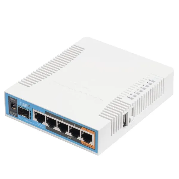 MikroTik hAP ac, Dual concurrent triple chain 2.4/5GHz AP, 802.11ac, 5xGigabit Ethernet ports, PoE-out on port 5, SFP, USB for 3G/4G support or storage, RouterOS L4 (RB962UiGS-5HacT2HnT)