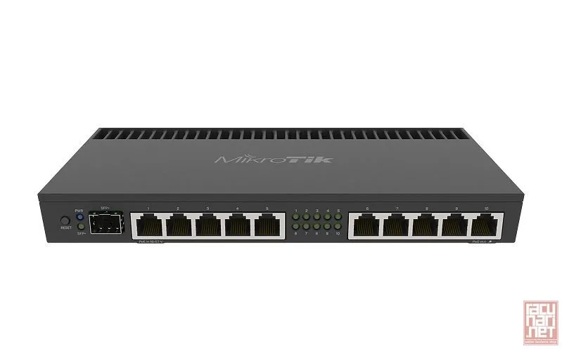 MikroTik RB4011iGS+RM, 10xGigabit port, SFP+ 10Gbps cage, Quad-core 1.4Ghz CPU, 1GB RAM, Passive PoE in/out, RouterOS L5