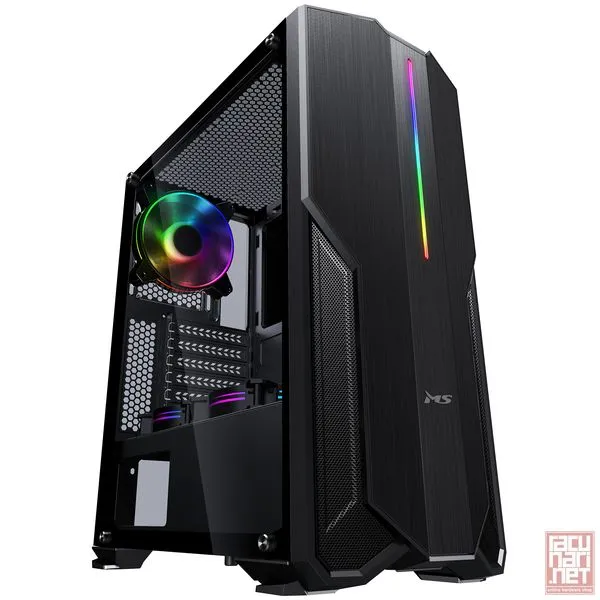 MS Fighter V310, ATX, no PSU, 2x3.5", 3x2.5", 1x12cm ARGB ring fan, transparent side