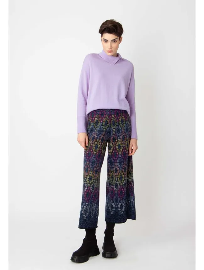 Žakardne pantalone, ornament motiv - marin plava