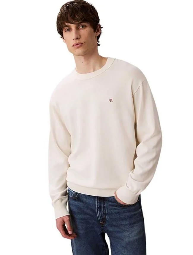 Calvin klein - krem pamučni muški džemper