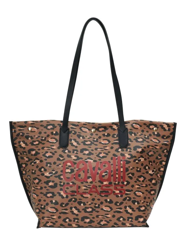 Cavalli class shopper zenska torba azzurra, lepard&black
