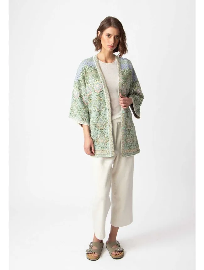 Dugi kardigan, maroko motiv - pastel zelena