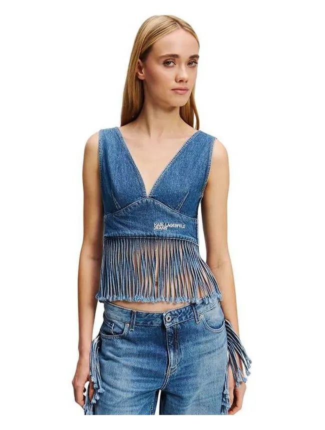 Karl lagerfeld - Ženski denim top sa resama