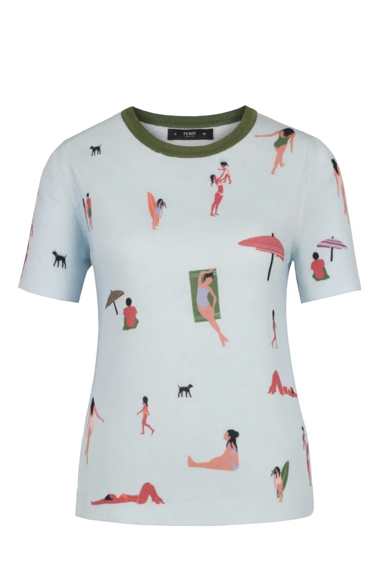 Pulover, beach fun motiv - nebo plava