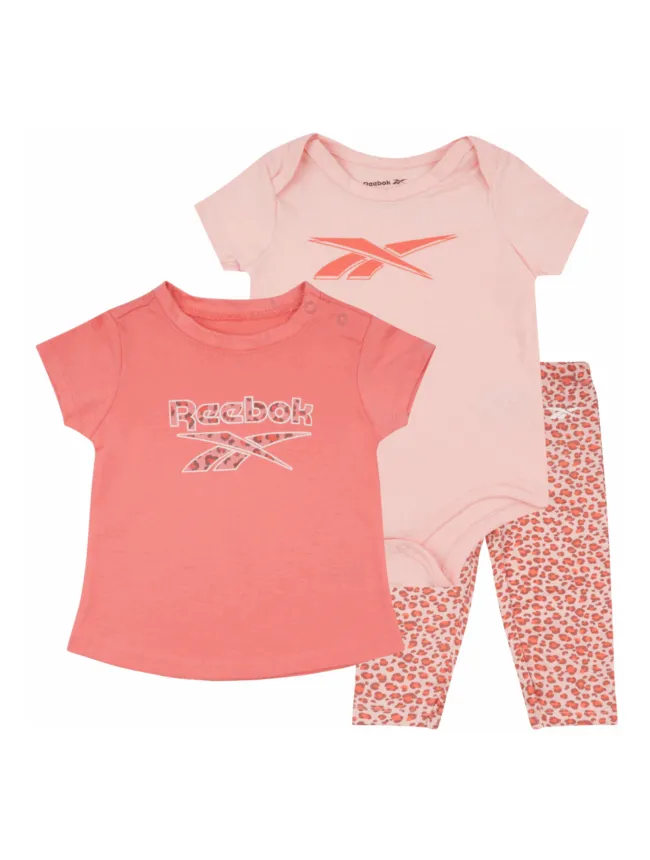 Reebok set za bebe devojcice tri dela, rozi animal