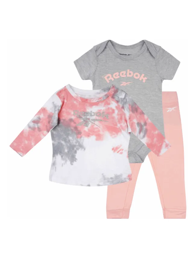 Reebok set za bebe devojcice tri dela,roze dezenirani sivi