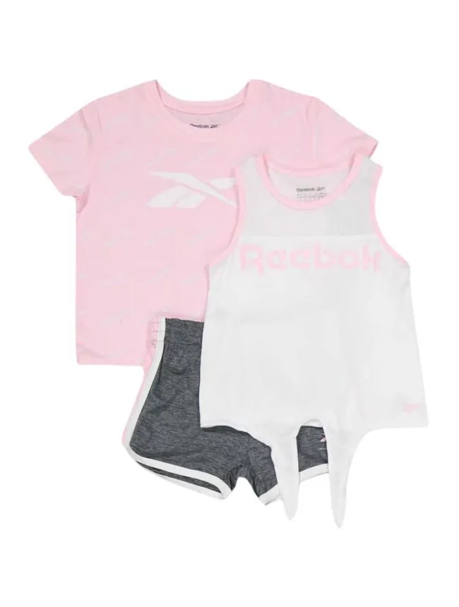 Reebok set za devojcice sorc i dve majice, roze beli crni