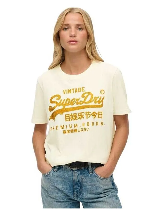 Superdry - krem pamučna majica za žene