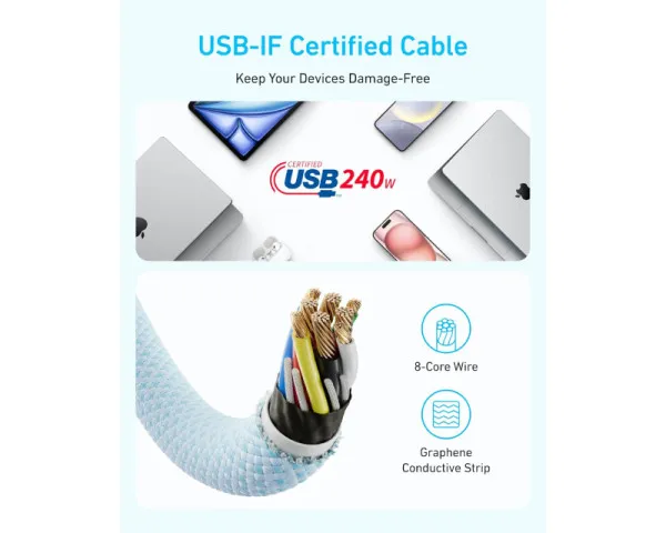 ANKER Zolo USB tip-C kabl MM 1.8m, za Apple, super brzo punjenje 24...