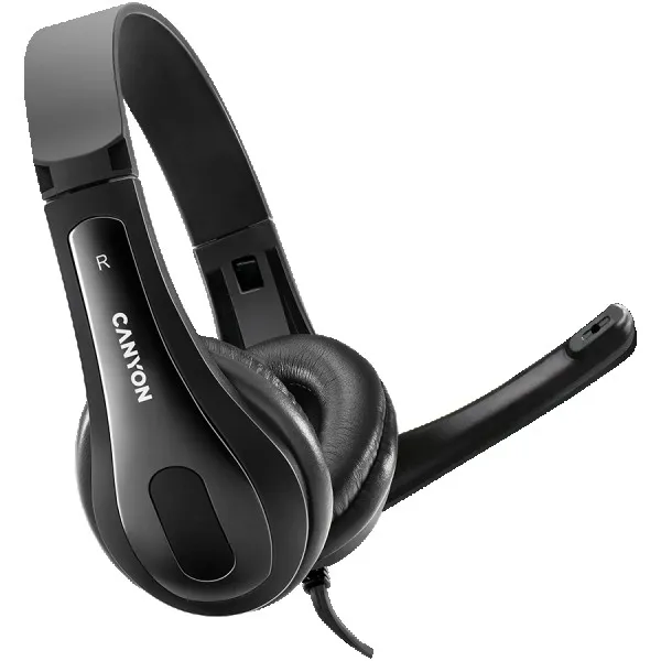 CANYON CHSU-1 basic PC headset with microphone, USB plug, leather p...