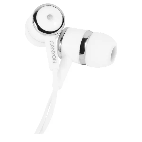 CANYON Stereo earphones with microphone, White, cable length 1.2m, ...