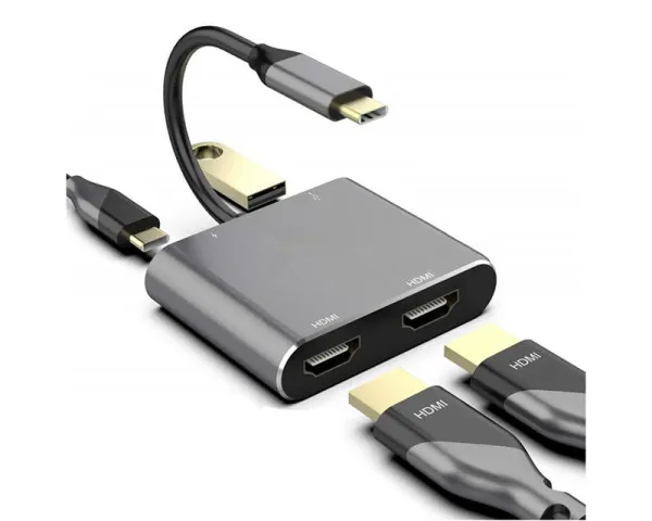 E-GREEN Adapter USB 3.1 tip C (M) - 2 x HDMI + USB 3.0 + PD 60W (4 ...