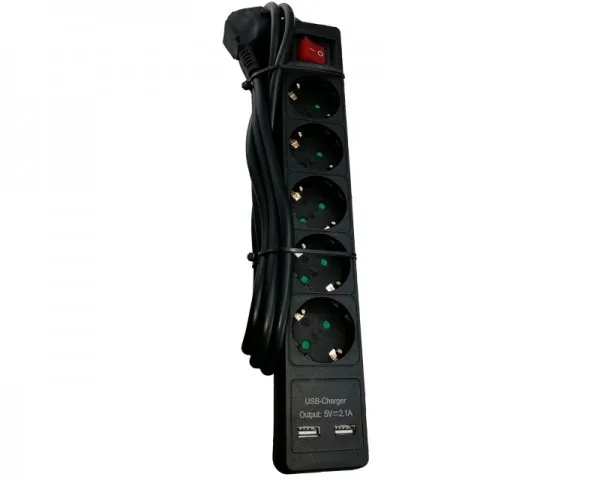 E-GREEN Kabl naponski produžni 5 x šuko + 2xUSB 2m sa prekidacem ...