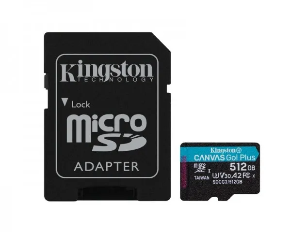 KINGSTON U3 V30 microSDXC 512GB Canvas Go Plus 170R A2 + adapter SD...