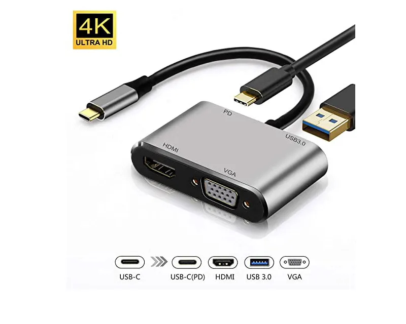 NO NAME Adapter-konvertor TIP C na HDMI 4K+VGA+1xUSB 3.0+TIP C