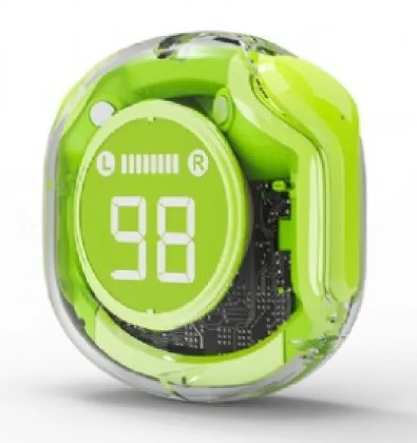 TWST-01-G Gembird bluetooth V5.4 slusalice, TWS, LCD, Transparent, green