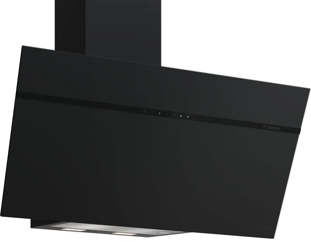 Series 6, wall-mounted cooker hood, 80 cm, Clear glass flat black printed, Matt black , DWK87PNB5