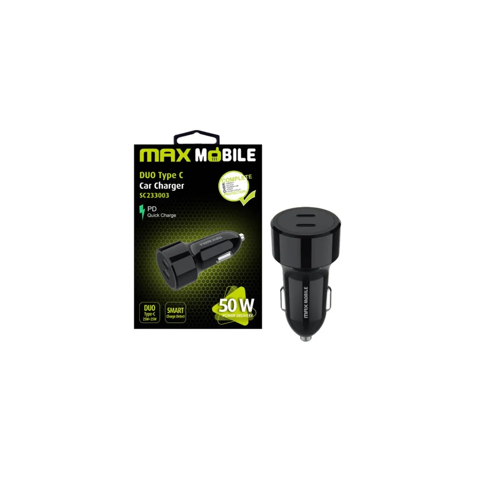Max Mobile Auto punjač 50W 2X Type C SC-233003-Crni