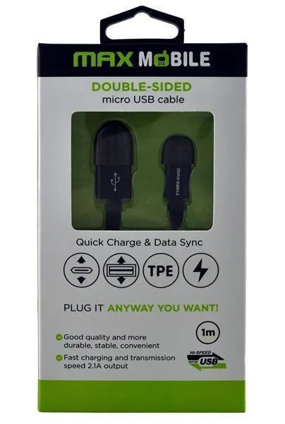 Max Mobile Kabl za brzo punjenje Double-sided micro USB 1 m - Crni