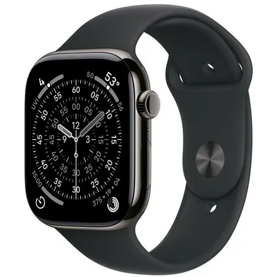 APPLE Watch S11 Cellular 46mm Slate Titanium Case with Black Sport Band - S/M mfd14rk/a