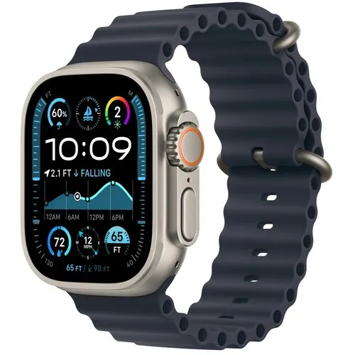 APPLE Watch Ultra2 v2 Cellular 49mm Natural Titanium Case with Navy Ocean Band mx4d3se / a