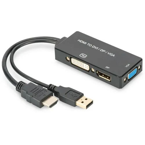 DIGITUS Adapter HDMI na DP / DVI / VGA 0.2m crni