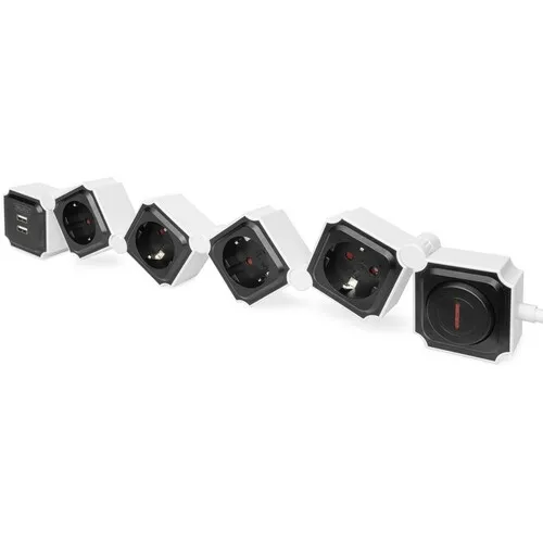DIGITUS Fleksibilni produzni kabl sa 4uticnice + 2 USB bel