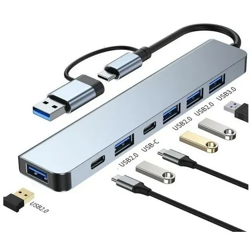 E-GREEN Adapter USB 3.0 / USB 3.1 tip C (M) - USB 3.0 + 4 x USB 2.0 + 2 x tip C (7 u 2)