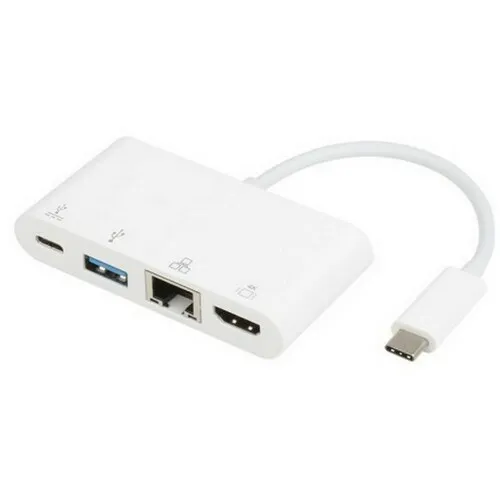 E-GREEN Adapter USB 3.1 tip C (M) - HDMI + USB3.0 + RJ45 + tip C (F) beli