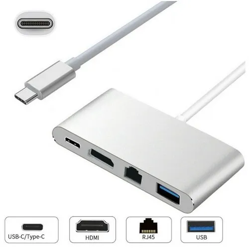 E-GREEN Adapter USB 3.1 Tip C(M) - HDMI+USB 3.0+Tip C+RJ45(F)