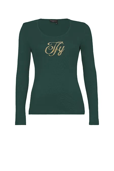 Bazna ženska majica sa istaknutim cirkonima i dugim rukavima