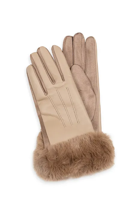 Ženske kombinovane rukavice sa eko krznom