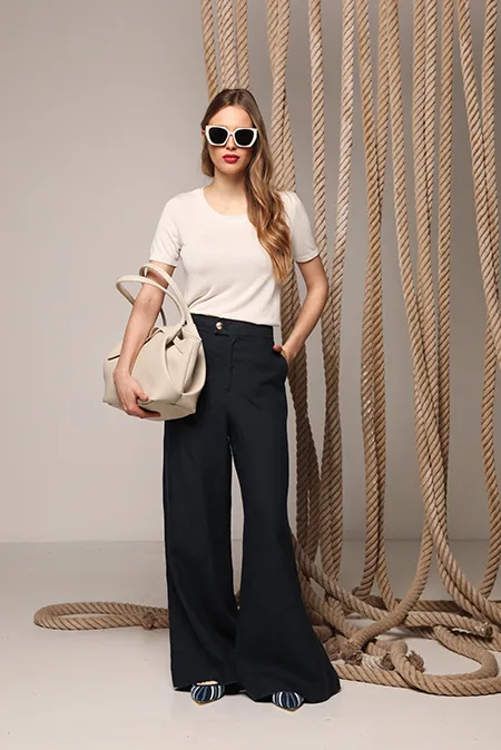 Ženske pantalone širokih nogavica od 100% lana