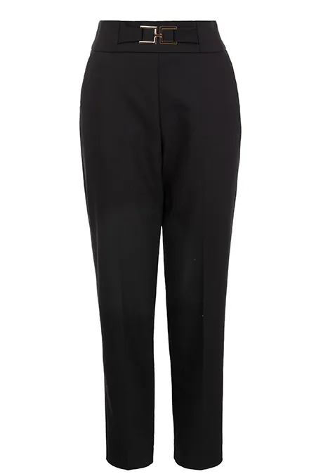 Ženske pantalone jednobojne sa džepovima i ukrasnim pojasom