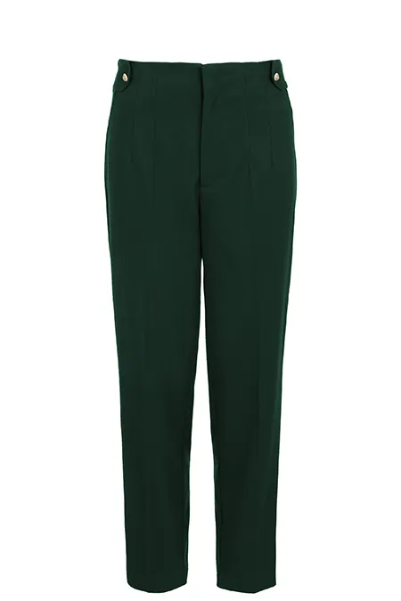 Ženske pantalone ravnog kroja sa ukrasnim dugmićima na pojasu