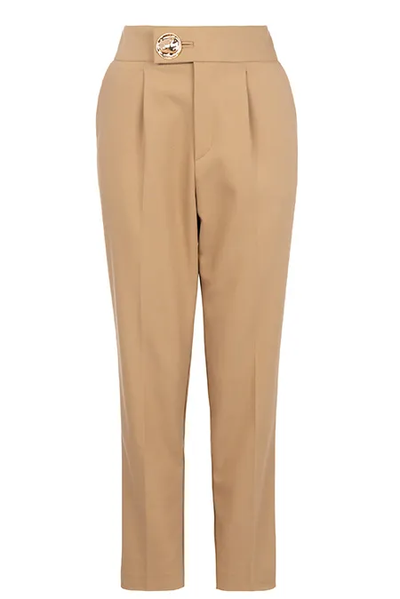 Ženske pantalone visokog struka sa ukrasnim dugmetom