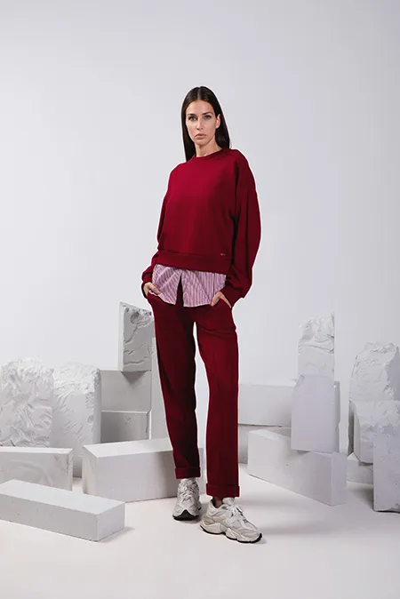 Ženski duks dugih rukava sa imitacijom košulje