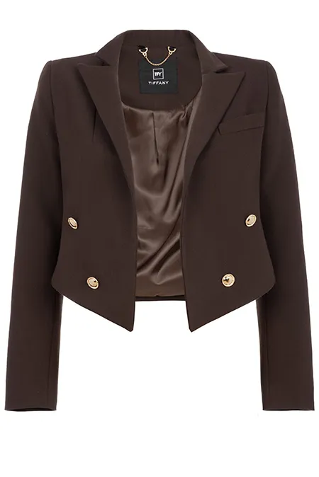 Ženski kratki sako sa kragnom i ukrasnim dugmićima