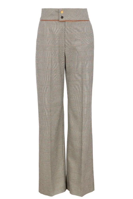 Karirane pantalone sa kontrastnim pojasom